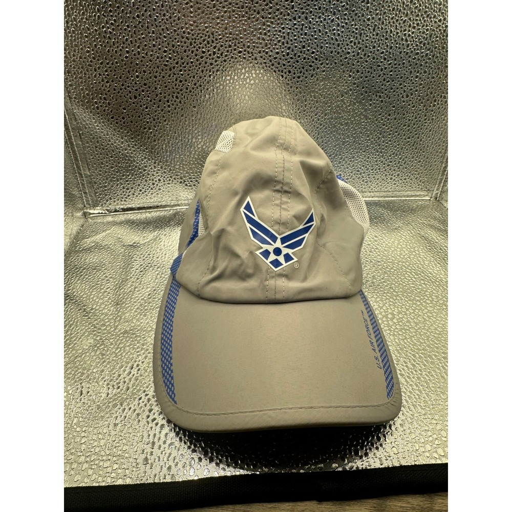 US Air Force Performance Running Hat Grey Blue Mesh Athletic Adjustable Cap